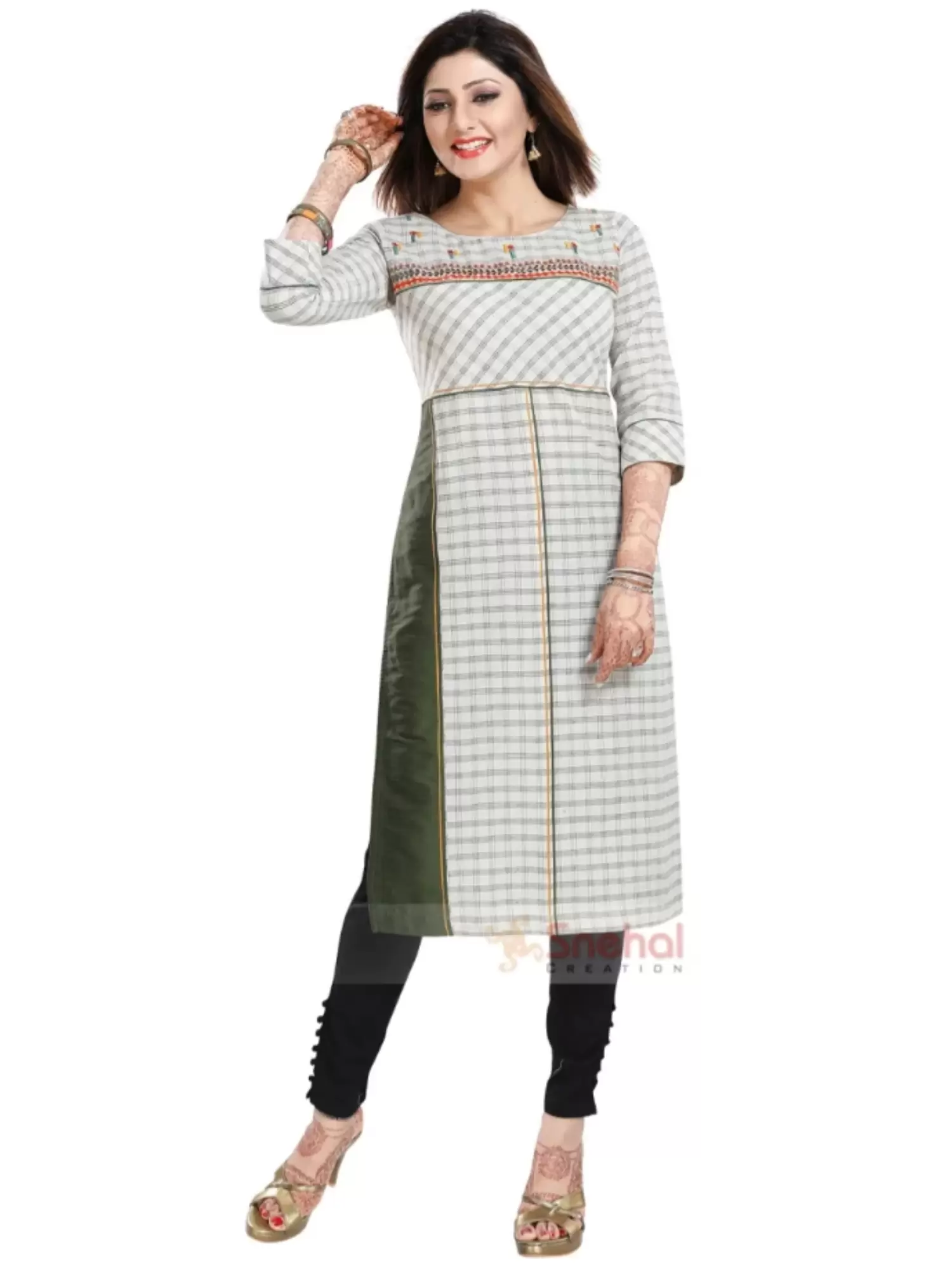 Pure Cotton Straight Designer Kurti with semi embroidery, Formal and Casual Wear, Knee length  Premium Quality Cotton Fabric.